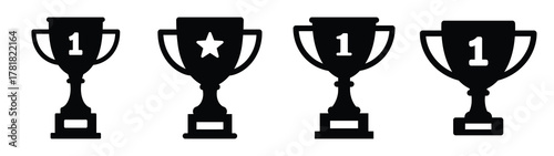 trophy minimal flat icon set, black color and white background