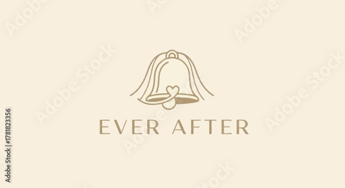 Elegant Ever After Wedding Rings and Veil Logo Design.