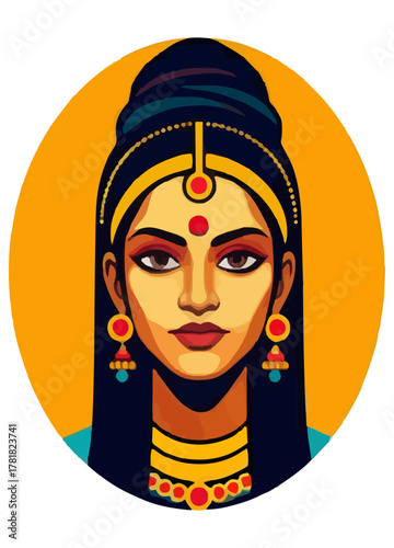 Elegant Princess Vector Art, Traditional Royal Lady with Jewelry and Red Bindi