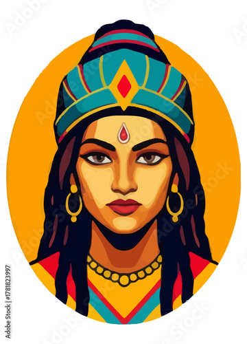 Charming Princess Vector Illustration , Traditional Indian Woman with Braided Hair
