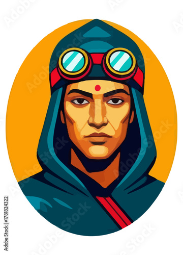 Beautiful Ancient brave Queen Vector Portrait , Traditional Royal Woman Illustration