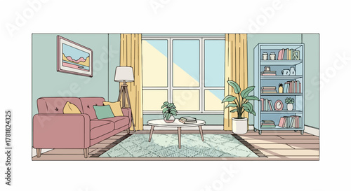 Cozy Living Room Interior Design A Tranquil Space with Stylish Furniture, Natural Light, and Decorative Elements