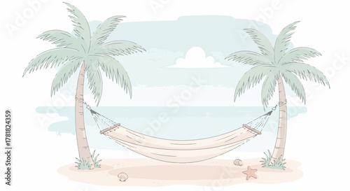 Serene Beach Getaway Hammock Between Palm Trees in a Tropical Paradise