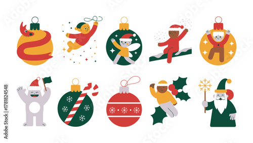 Festive Ornaments for Christmas: A set of ten uniquely crafted Christmas ornaments showcases various delightful designs and characters, perfect for spreading holiday cheer.