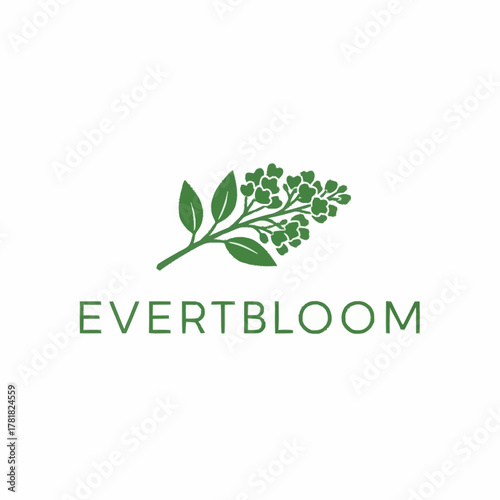 Evertbloom logo featuring a green branch with leaves and small flower clusters.