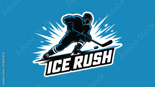Dynamic hockey player in action, perfect for sports team branding and electrifying game promotions, capturing the speed and intensity of the game