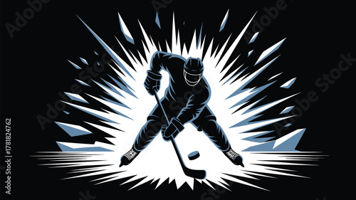 Dynamic hockey player scores in intense game with speed and power, perfect for sports marketing or adrenaline-fueled content creation