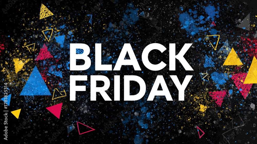 Fototapeta premium Vibrant Black Friday Sale announcement with dynamic abstract shapes and energetic splatter effect