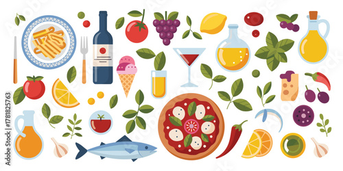 Italian Food and Ingredients Assortment pizza pasta