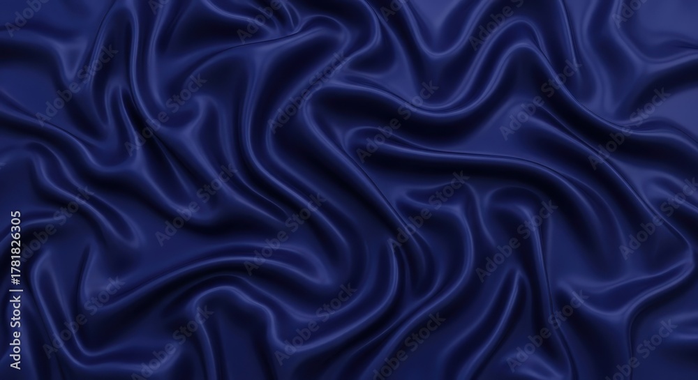 Fototapeta premium Luxurious dark blue silk fabric with elegant folds and waves.