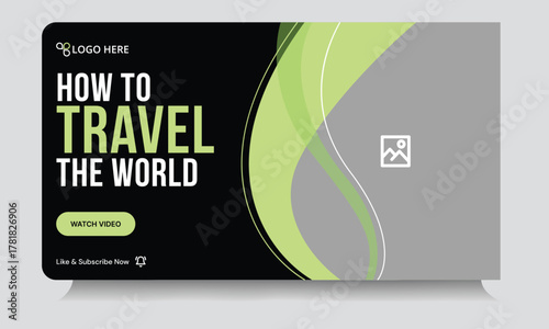 Customizable vector youtube tutorial thumbnail banner template design, travel guide vector eps video thumbnail banner design