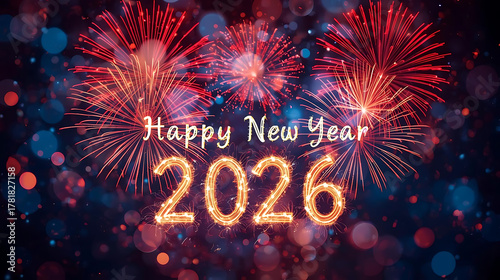 Golden Happy New Year 2026 Fireworks Celebration