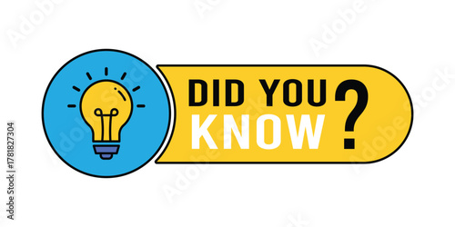 Did you know banner design with light bulb and rays.  label design featuring a bright light bulb and illuminating rays. Logo design. Vector illustration.