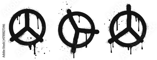 Spray painted graffiti Peace icons set. on black over white. peaceful drip symbol. isolated on white background. vector illustration