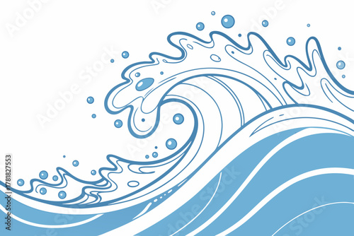 blue water splash, Ocean wave splash vector illustration. Sketch wave. Ocean sea waves splash. Hand drawn surfing storm wind water doodle vector. 
