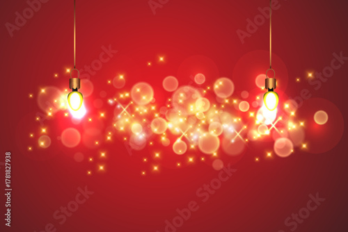 Christmas background with light bulbs and bokeh. Vector illustration.for banner, web design template, flyer card, greeting card, background calendar