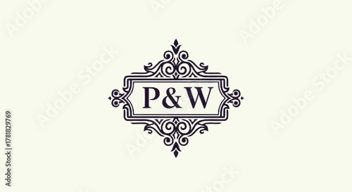 Elegant PW Monogram Logo with Ornate Frame Design.