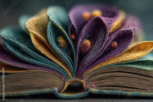 Colorful open book with artistic pages colorful pages, artistic design, vibrant colors