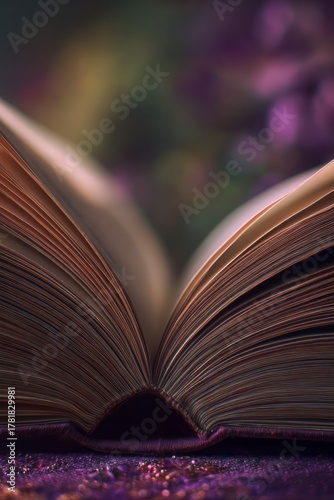 Open book with soft focus background pages, reading, literature
