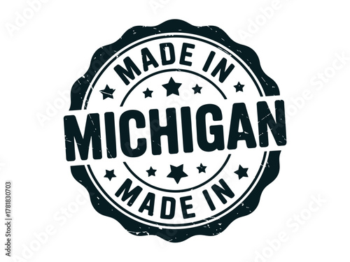 A black and white seal indicating 'Made in Michigan' with stars.