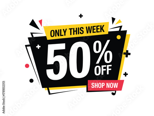 Limited time offer: 50% off sale, shop now button displayed