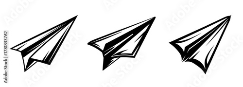 Hand-drawn paper airplanes in flight convey messages or ideas flying through the air creatively