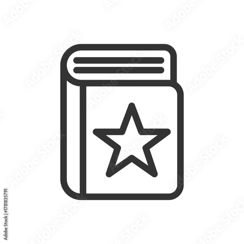 A black and white icon depicts a closed book with a star on the cover