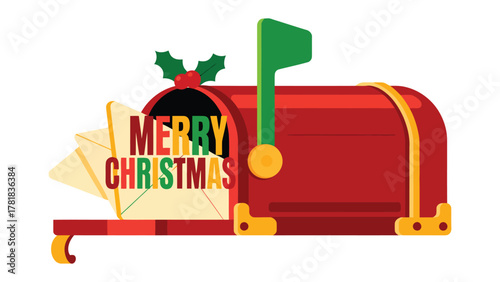 Holiday Greetings from the Mailbox: A festive red mailbox adorned with holiday details spills out cheerful cards, spreading the season's joy, with a Merry Christmas message. 
