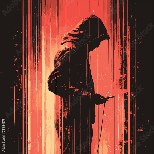 Symbolic image on the subject of data theft, customer account hacking, phishing, etc   , vector style simple color