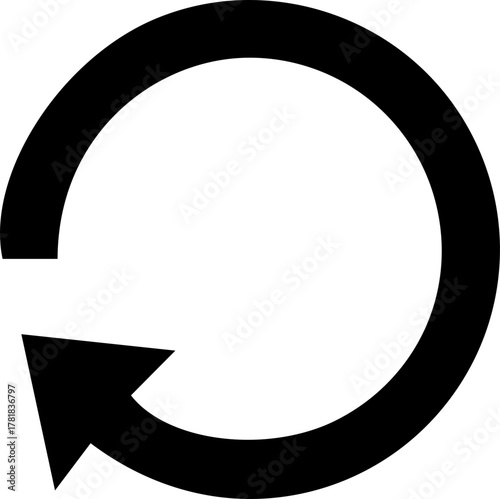 Dynamic refresh arrow symbolizes updates and progress, perfect for tech interfaces and business presentations, conveying seamless transitions and forward motion