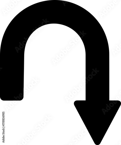 Bold U-Turn Arrow: Navigation Symbol for Direction, Reversal, and Change. Clean Graphic for Wayfinding, Maps, and Interface Design needs. Vector Origin.