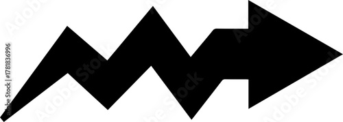 Dynamic, jagged arrow symbol for business growth, progress, and navigation pointing forward with sharp edges, perfect for modern design and wayfinding