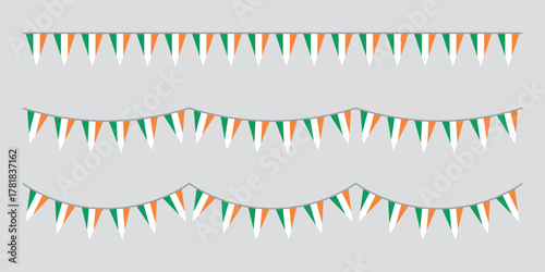 Seamless flag of Ireland party bunting border. Flat design illustration.