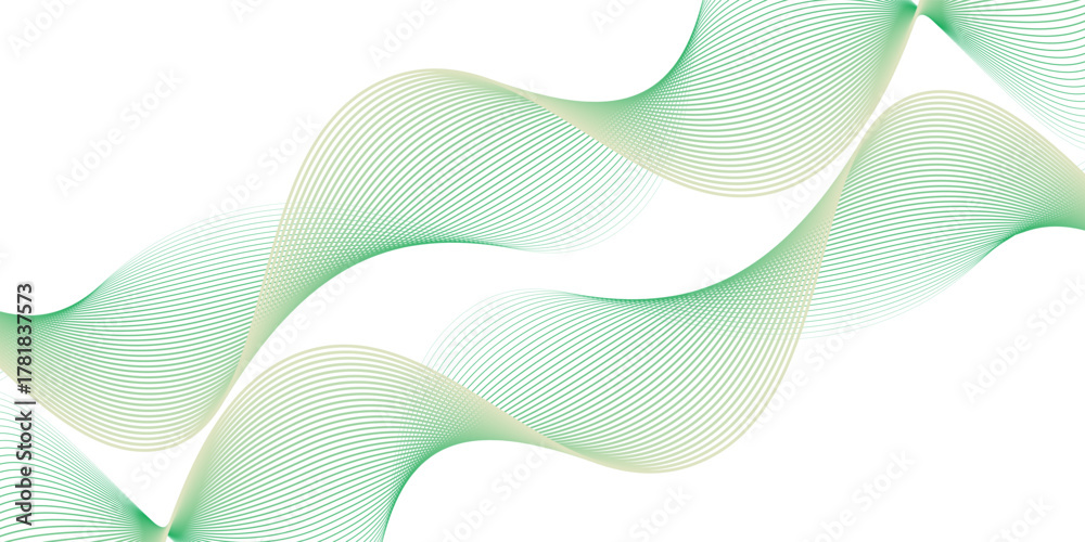 Fototapeta premium Green wavy lines background. Elegant motion flowing lines backdrop. Smooth green thin lines waves modern design for banner, brochure, website, ads, posters