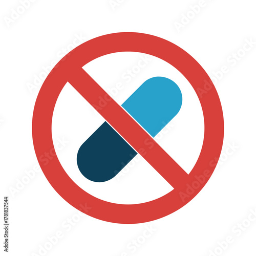 Prohibition Sign Against Capsule Pill Use Symbolizing Restrictions on Medication Drug Consumption Isolated on Transparent Background