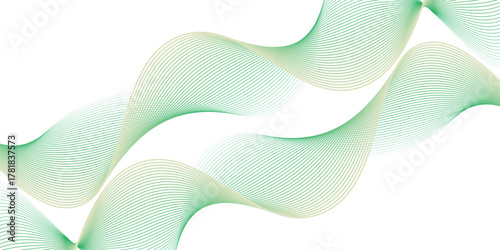 Green wavy lines background. Elegant motion flowing lines backdrop. Smooth green thin lines waves modern design for banner, brochure, website, ads, posters
