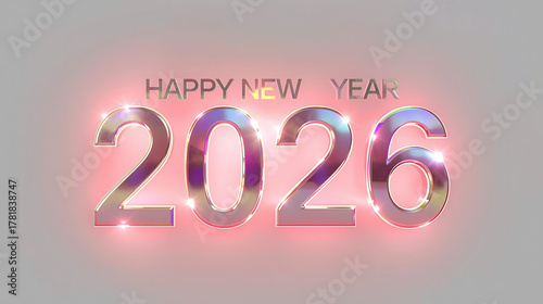 Iridescent 2026 Glowing Red Happy New Year Celebration