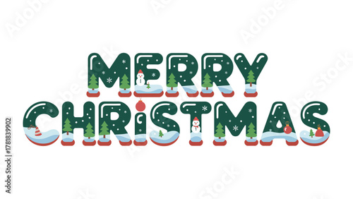 Christmas Cheer: Festive typography spells out Merry Christmas, adorned with whimsical winter elements. capturing the essence of the holiday spirit.