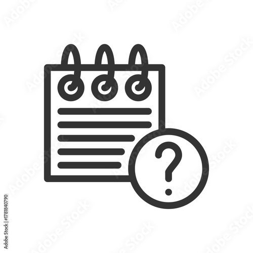 A notepad with horizontal lines and a question mark within a circle to the right