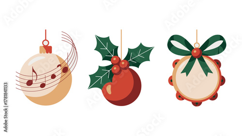 Festive Ornaments: Three delightful Christmas ornaments, each adorned with unique seasonal elements, adding a touch of holiday cheer and festive spirit.