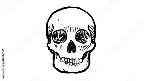 Hand drawn skull spinning 2d looping animation