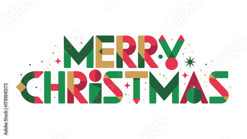 Merry Christmas Typography: A festive typographical artwork that spells out Merry Christmas in a colorful, modern geometric style, conveying the holiday spirit and season's greetings.