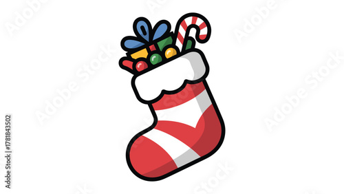 Holiday Stocking: A festive stocking brimming with colorful presents and treats, perfectly captures the joy and anticipation of the holiday season.