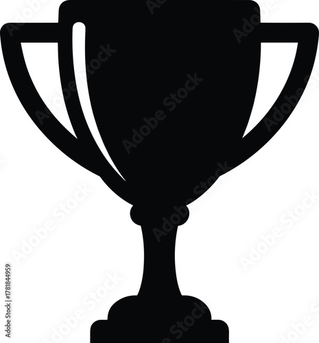 Trophy cup icon, black silhouette vector illustration representing success, achievement, victory, competition, excellence, sports award, winner recognition, and accomplishment concept design