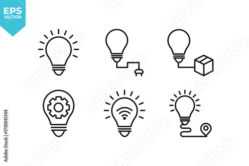 Set of line icons Light Bulb. Outline icons collection stock illustration