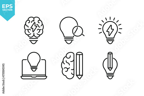 Set of line icons Light Bulb. Outline icons collection stock illustration