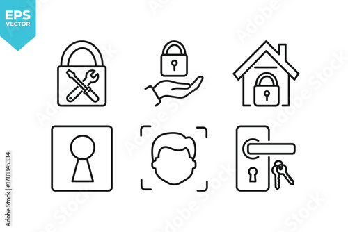 Set of line icons Padlock. Outline icons collection stock illustration