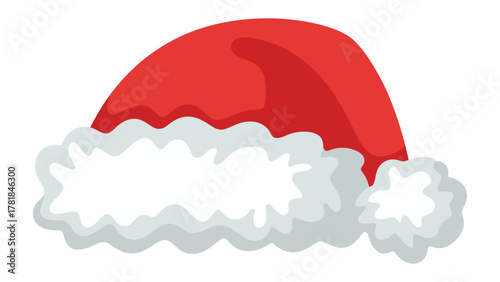 Festive Santa Hat: A cheerful, red Santa hat with a fluffy, white trim sits, perfect for spreading holiday cheer.