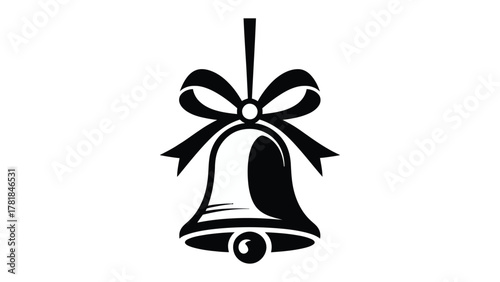 Festive Bell: a beautifully designed, monochrome illustration of a Christmas bell with a ribbon.