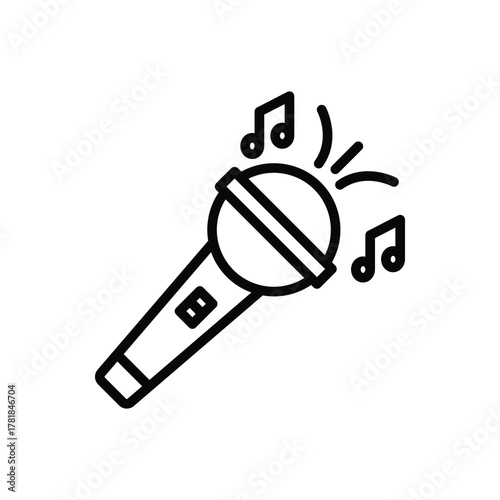 Blackoutlined microphone with musical notes nearby